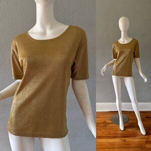Vintage 80s Gold Lurex La Costa Top Blouse M